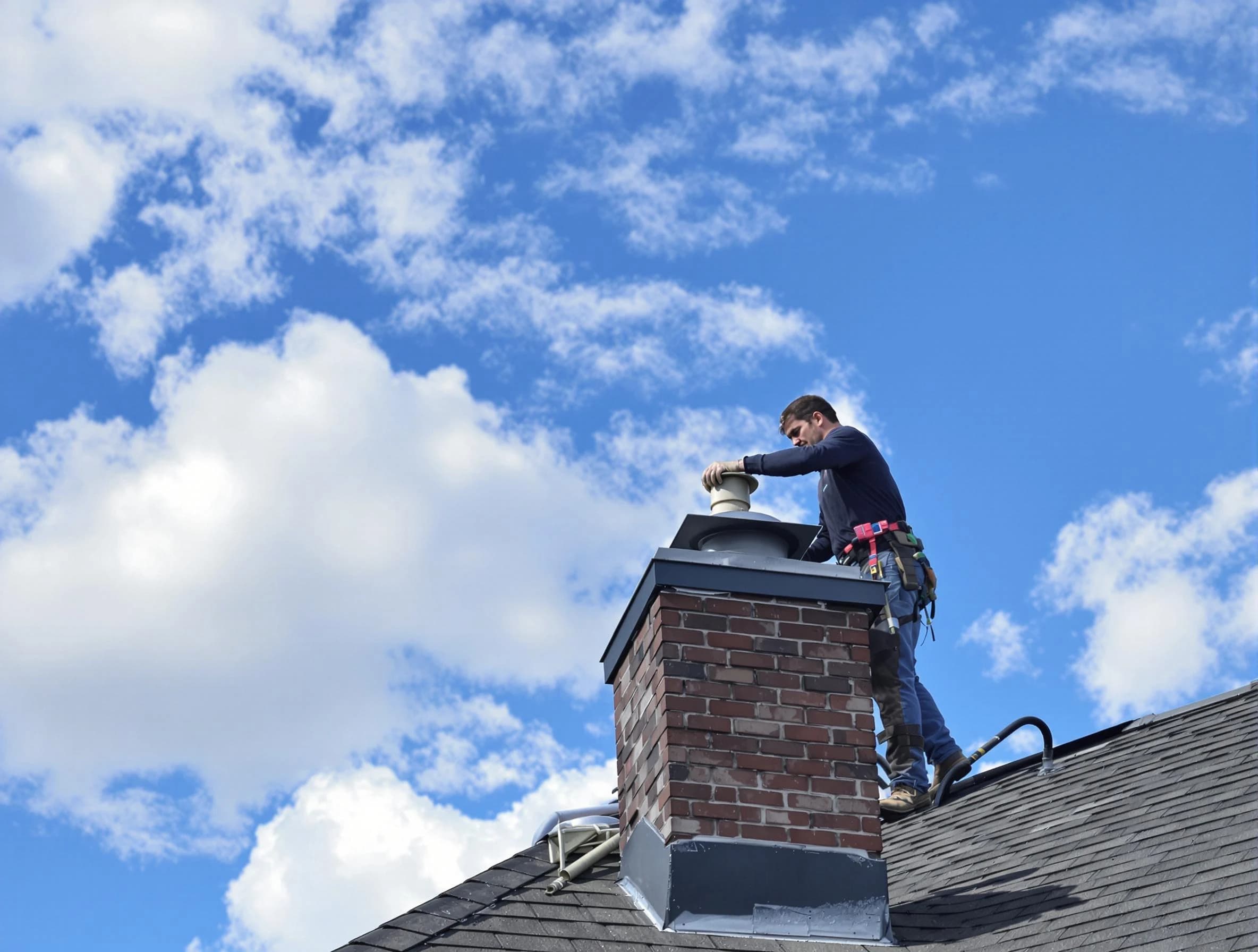 Englewood Chimney Sweep installing a sturdy chimney cap in Englewood, CO
