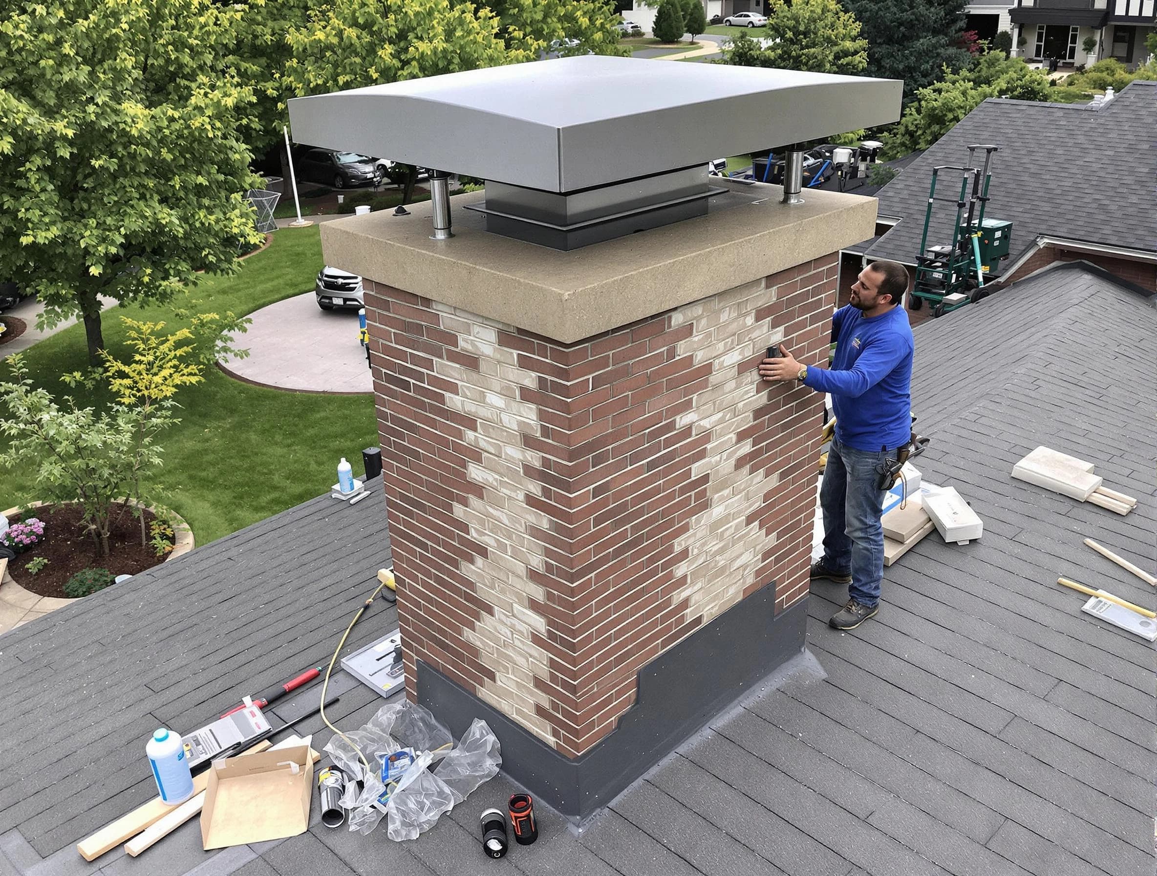 Englewood Chimney Sweep team working on a custom chimney remodel in Englewood, CO