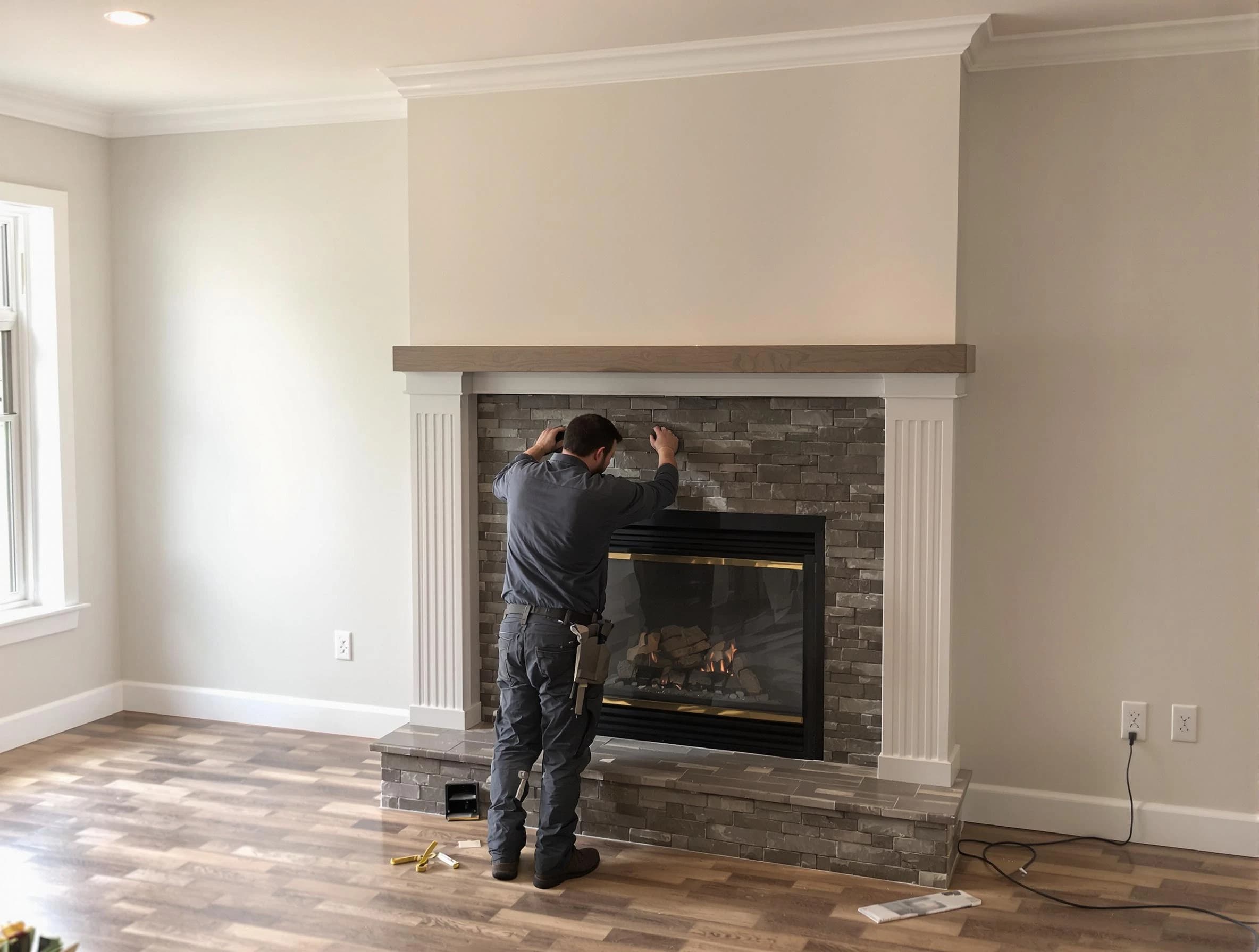 Englewood Chimney Sweep finishing a custom fireplace install in Englewood, CO
