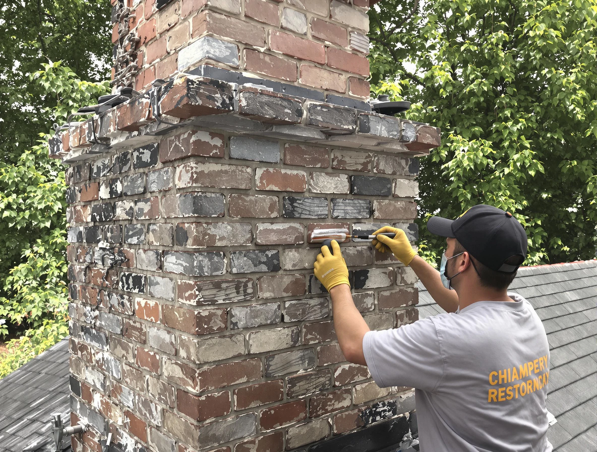 In-progress chimney restoration by Englewood Chimney Sweep in Englewood, CO
